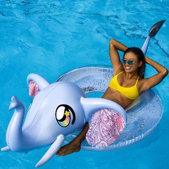 PoolCandy Glitterfied® Elephant Jumbo Pool Tube with Drink Float